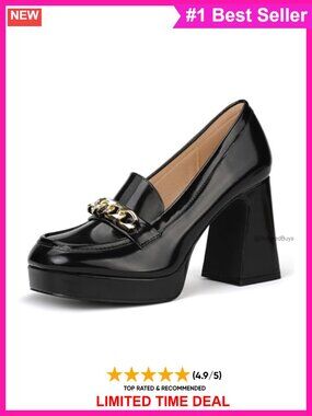 Platform Chunky Heel Penny Loafers Square Toe Slip On Dress Shoes